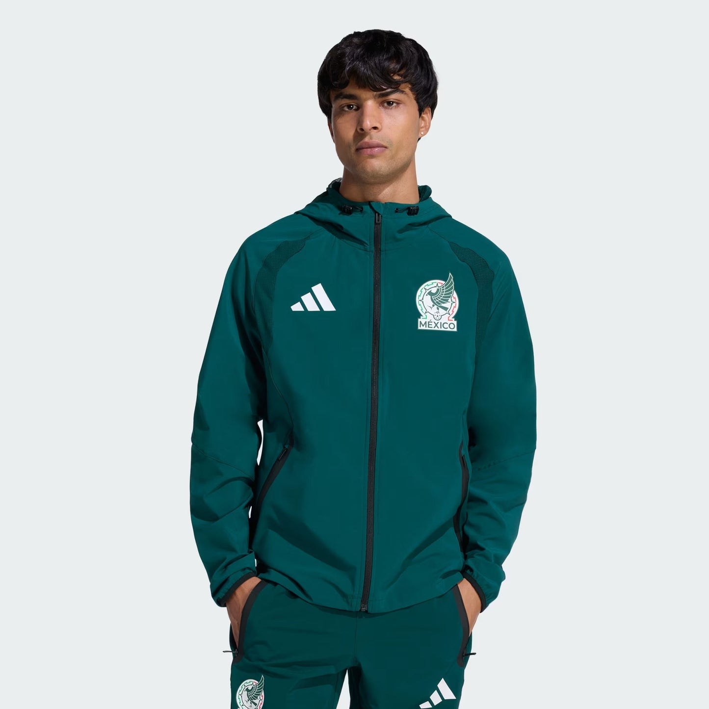 [jz6486] Mens Adidas Fmf Mexico Tiro Travel Full Zip Windbreaker - Aurora Ivy