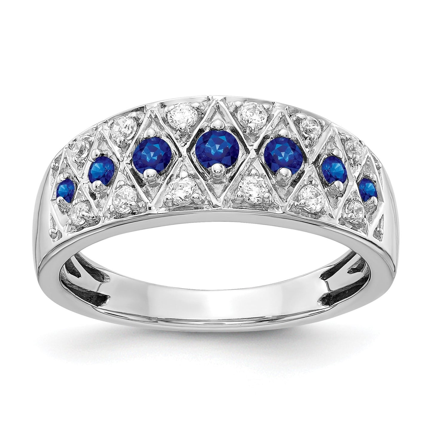 0.62 CT Round Blue Sapphire And Diamond Prong 14K White Gold Eternity Band Ring
