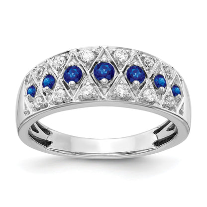 0.62 CT Round Blue Sapphire And Diamond Prong 14K White Gold Eternity Band Ring