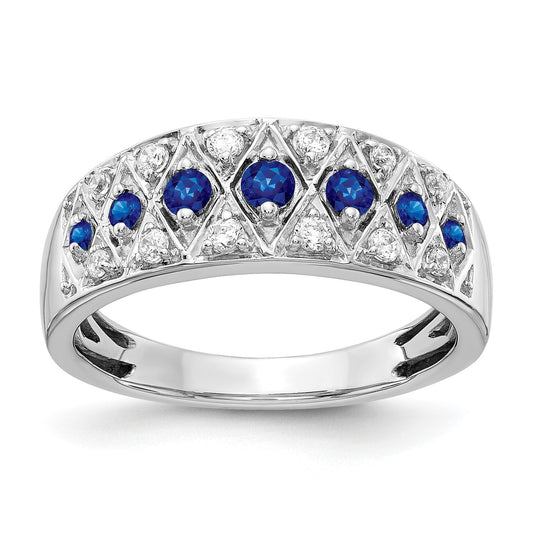 0.62 CT Round Blue Sapphire And Diamond Prong 14K White Gold Eternity Band Ring