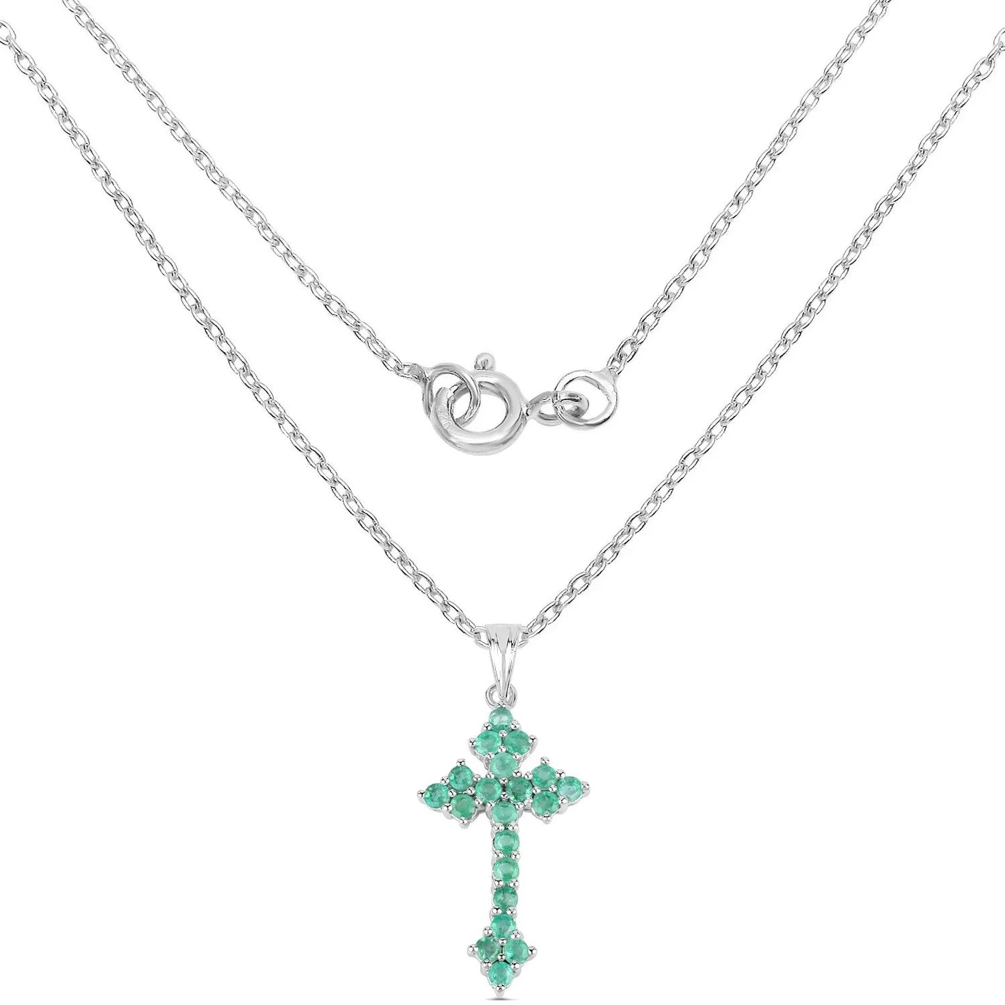 2.00 Ct Green Zambian Emerald Prong Silver Cross Pendant Necklace
