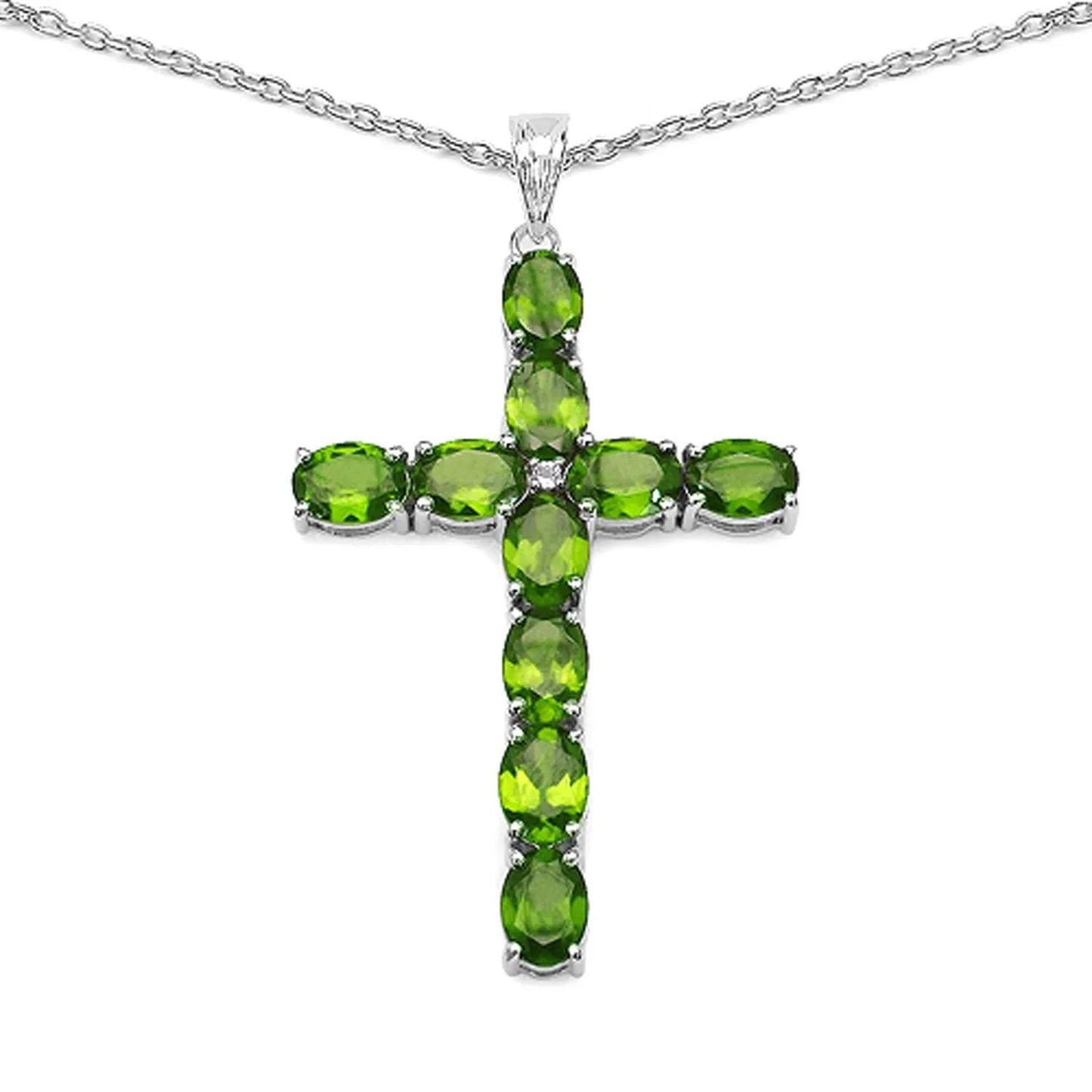 8.30 Ct Oval Green Peridot Prong Silver Cross Pendant Necklace