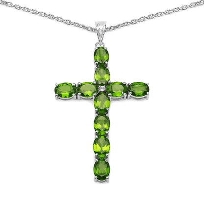 8.30 Ct Oval Green Peridot Prong Silver Cross Pendant Necklace