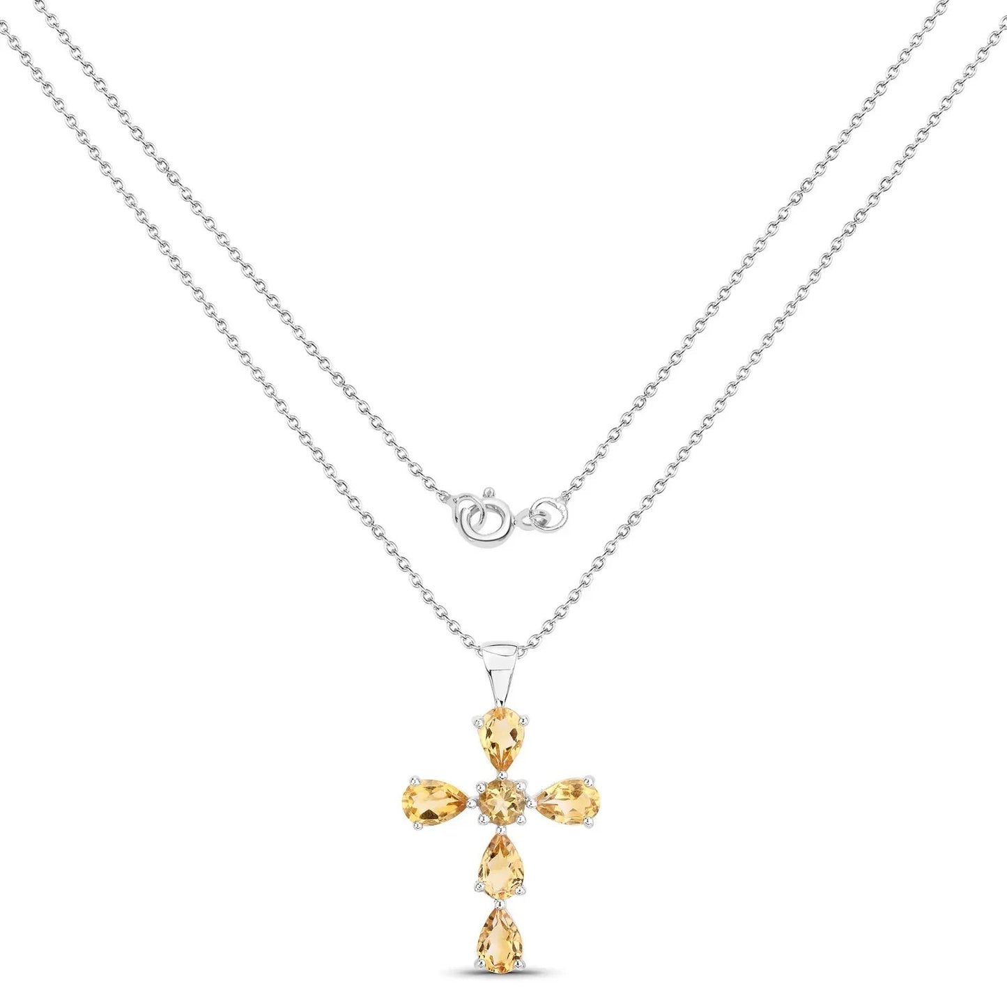 2.97 CTTW Yellow Citrine Prong Silver Cross Pendant Necklace