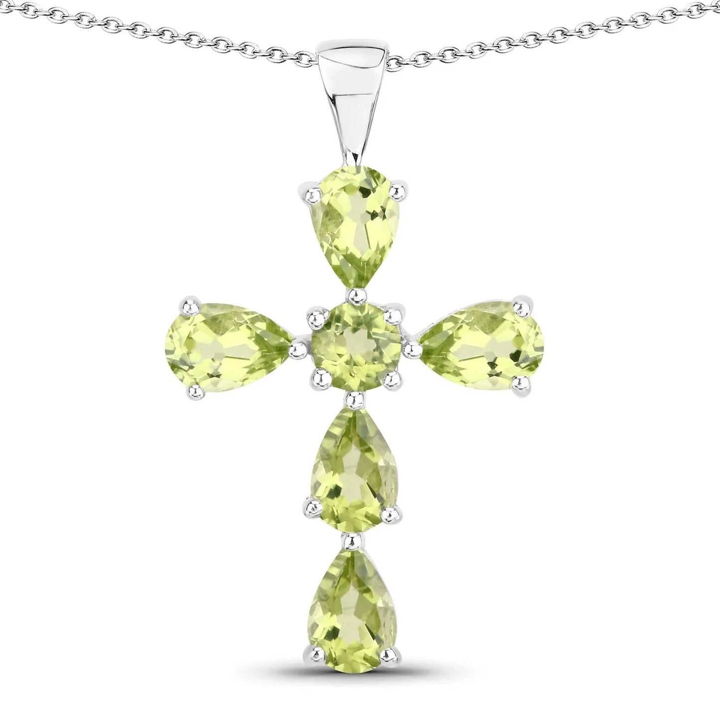 2.24 Ct Green Peridot Prong Silver Cross Pendant Necklace