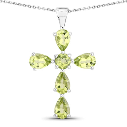 2.24 Ct Green Peridot Prong Silver Cross Pendant Necklace