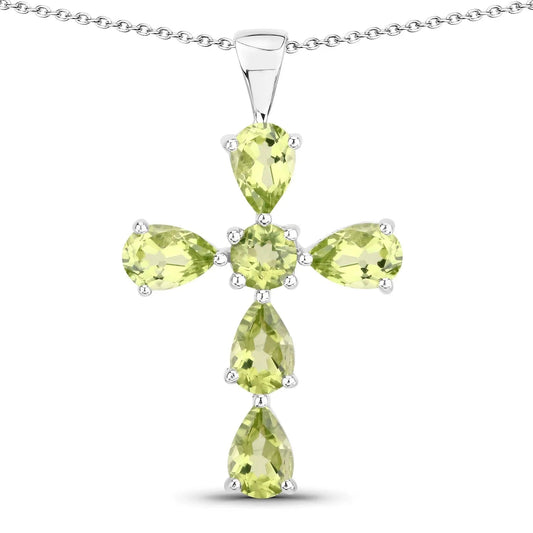 2.24 Ct Green Peridot Prong Silver Cross Pendant Necklace