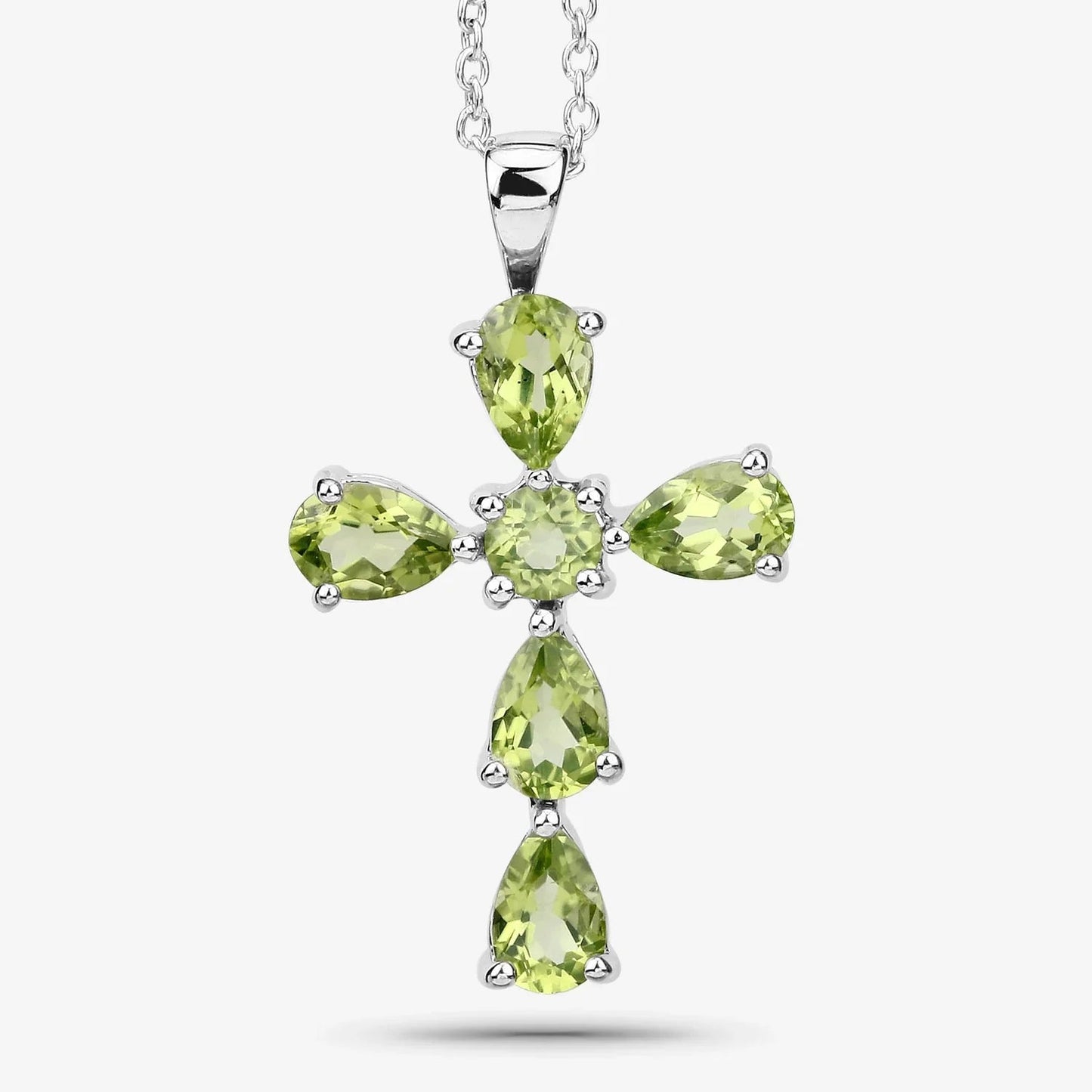 2.24 Ct Green Peridot Prong Silver Cross Pendant Necklace