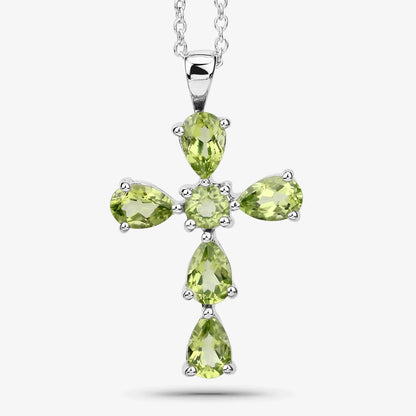 2.24 Ct Green Peridot Prong Silver Cross Pendant Necklace