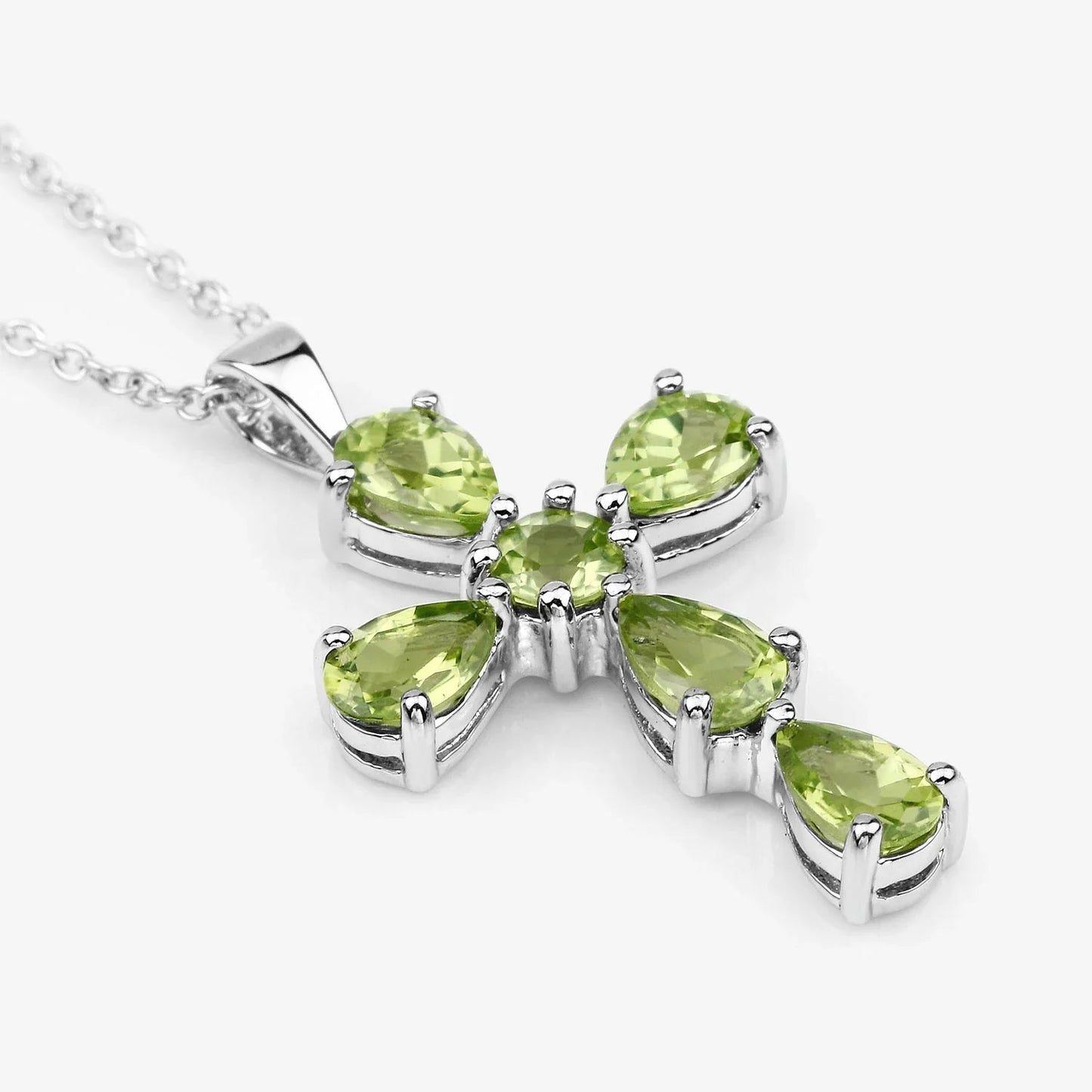 2.24 Ct Green Peridot Prong Silver Cross Pendant Necklace