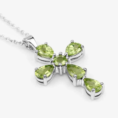 2.24 Ct Green Peridot Prong Silver Cross Pendant Necklace