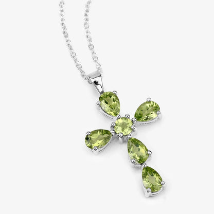 2.24 Ct Green Peridot Prong Silver Cross Pendant Necklace