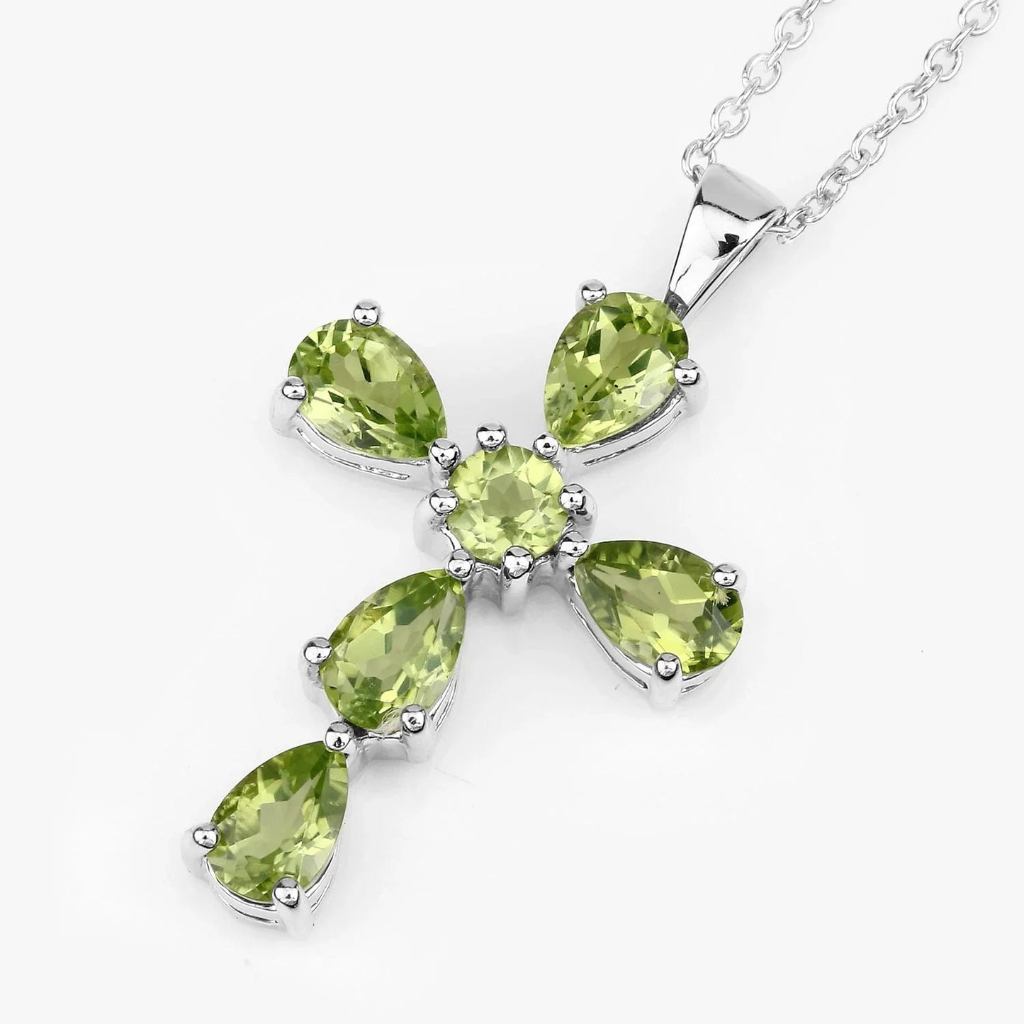 2.24 Ct Green Peridot Prong Silver Cross Pendant Necklace