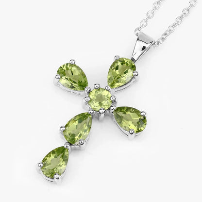 2.24 Ct Green Peridot Prong Silver Cross Pendant Necklace