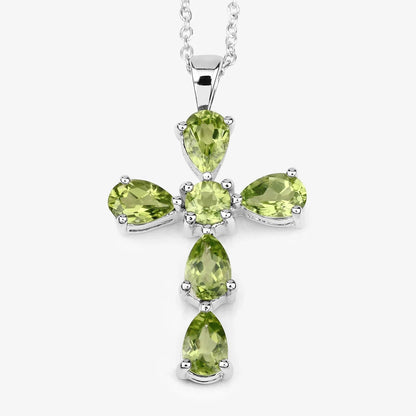 2.24 Ct Green Peridot Prong Silver Cross Pendant Necklace