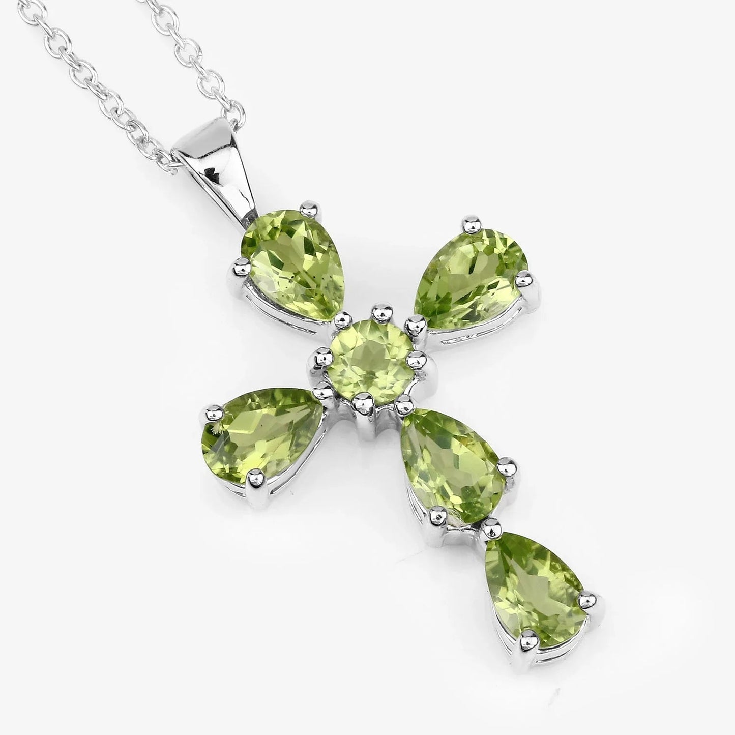 2.24 Ct Green Peridot Prong Silver Cross Pendant Necklace