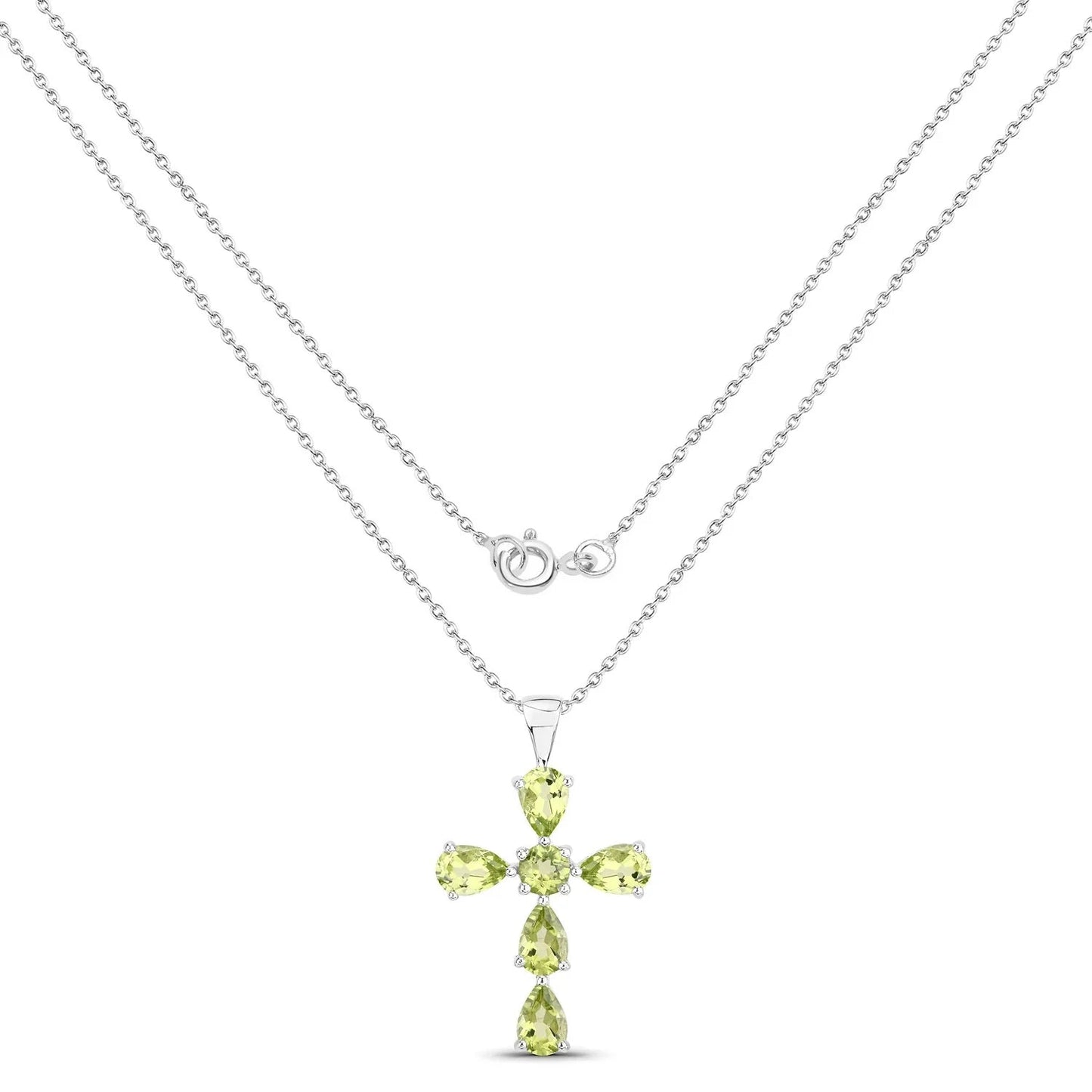 2.24 Ct Green Peridot Prong Silver Cross Pendant Necklace
