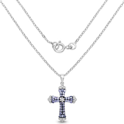 1.84 CTTW Round Violet Tanzanite Prong Silver Cross Pendant Necklace