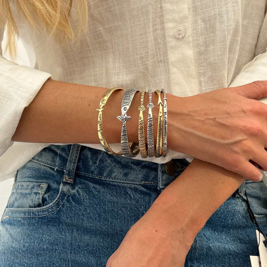 Enamel & Two Tone Fish Bangle Set