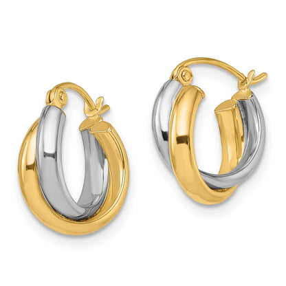 10K Gold Two-Tone Hinged Hoop Earrings