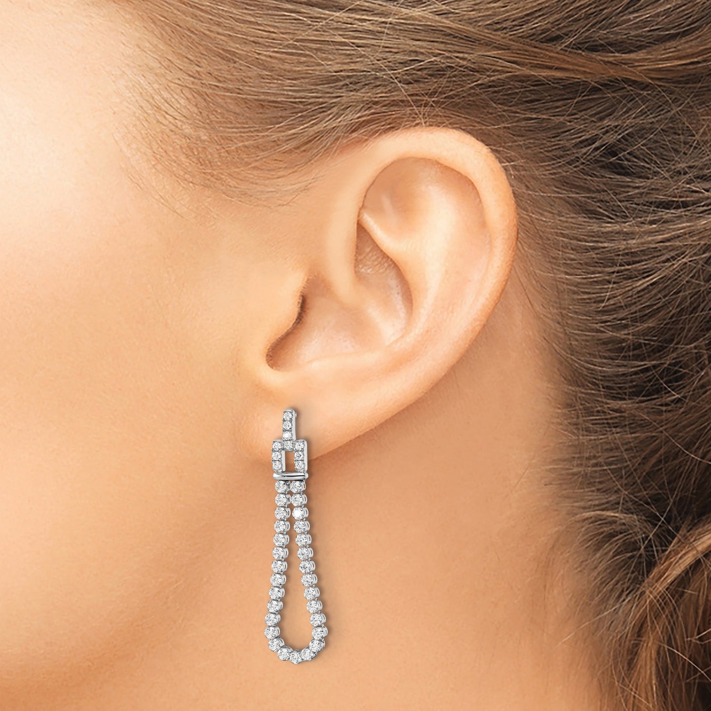 14k White Gold Lab Grown Diamond Dangle Loop Earrings