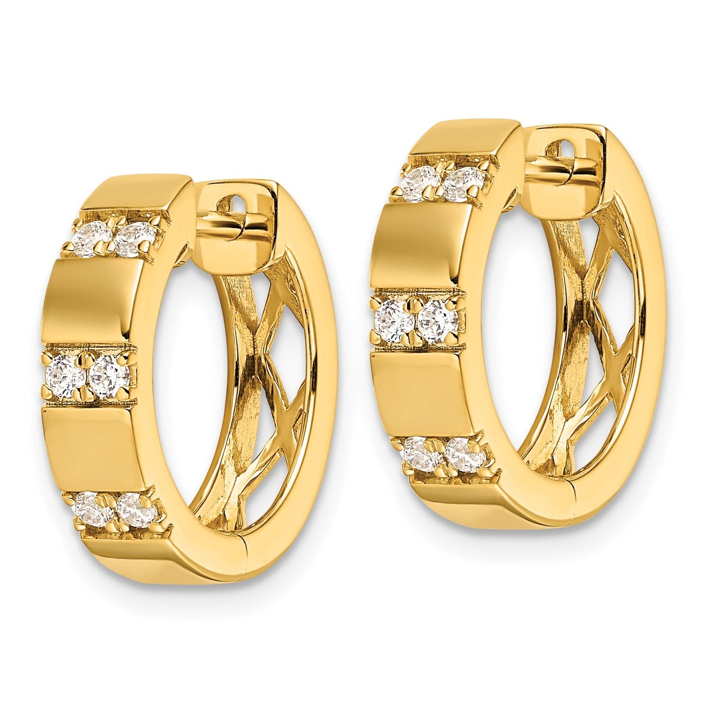 14k Yellow Gold Lab Grown Diamond Hinged Hoops