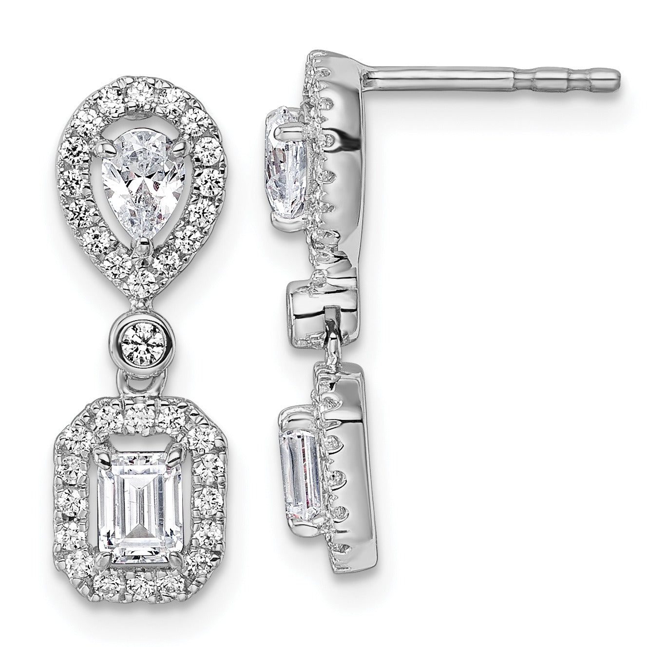 14k White Gold Lab Diamond Two Stone Dangle Halo Earrings