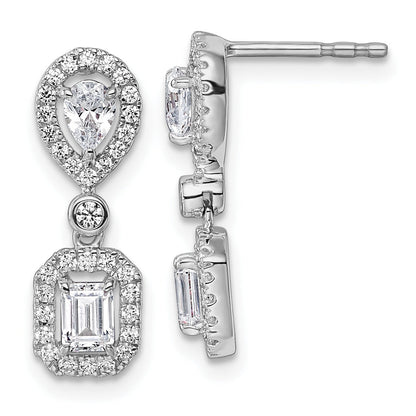 14k White Gold Lab Diamond Two Stone Dangle Halo Earrings