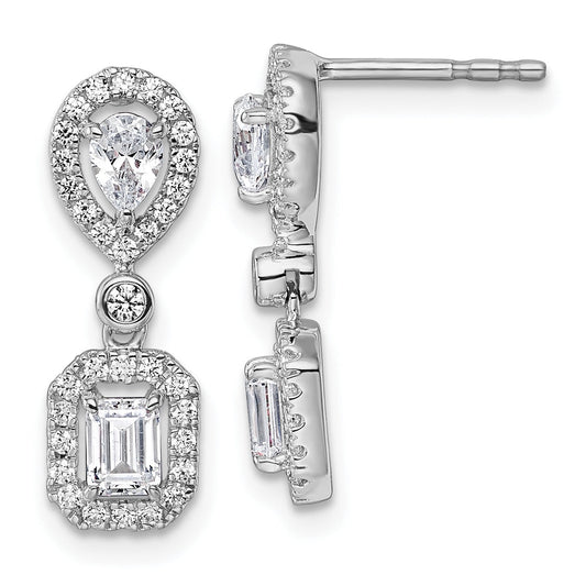 14k White Gold Lab Diamond Two Stone Dangle Halo Earrings