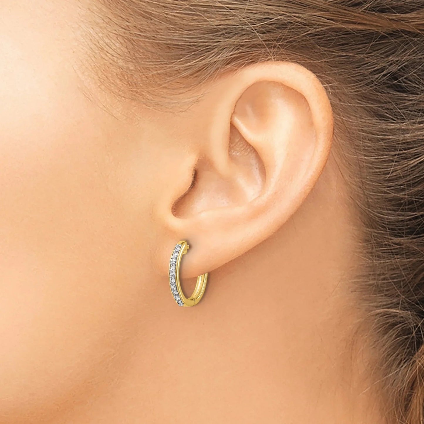 14k Gold Lab Grown Diamond Hinged Hoop Earrings