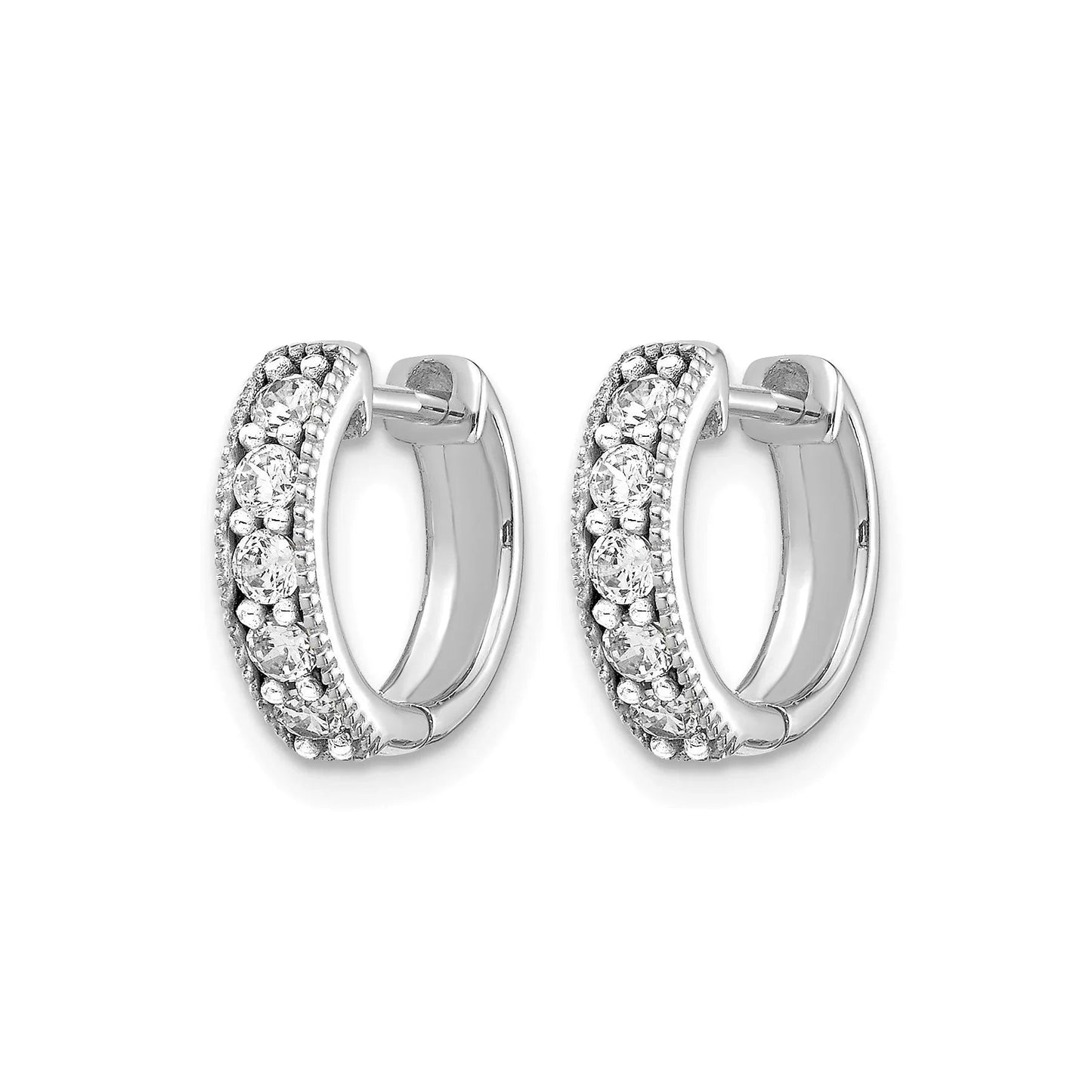 14k Gold Lab Grown Diamond Milgrain Hinged Hoop Earrings