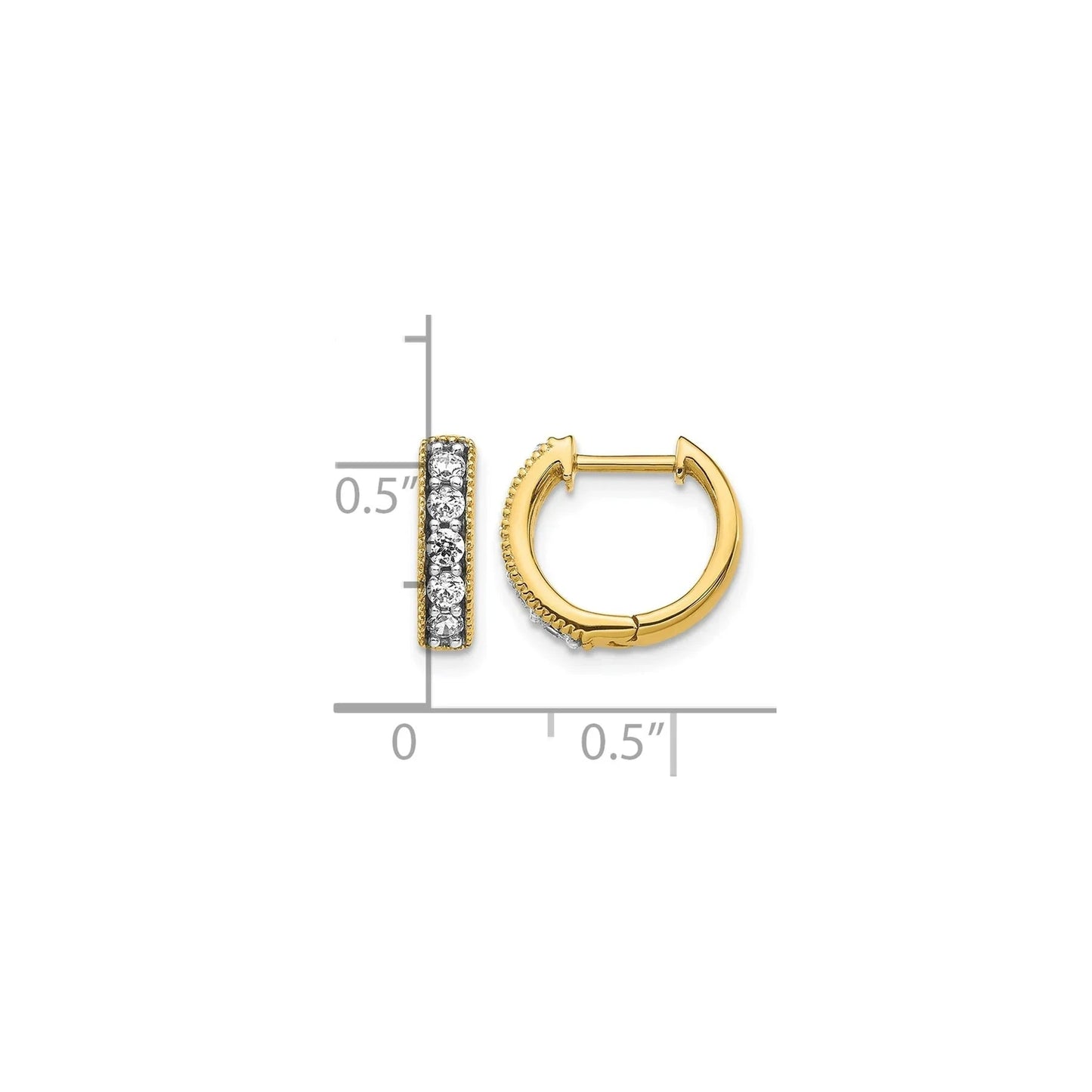 14k Gold Lab Grown Diamond Milgrain Hinged Hoop Earrings