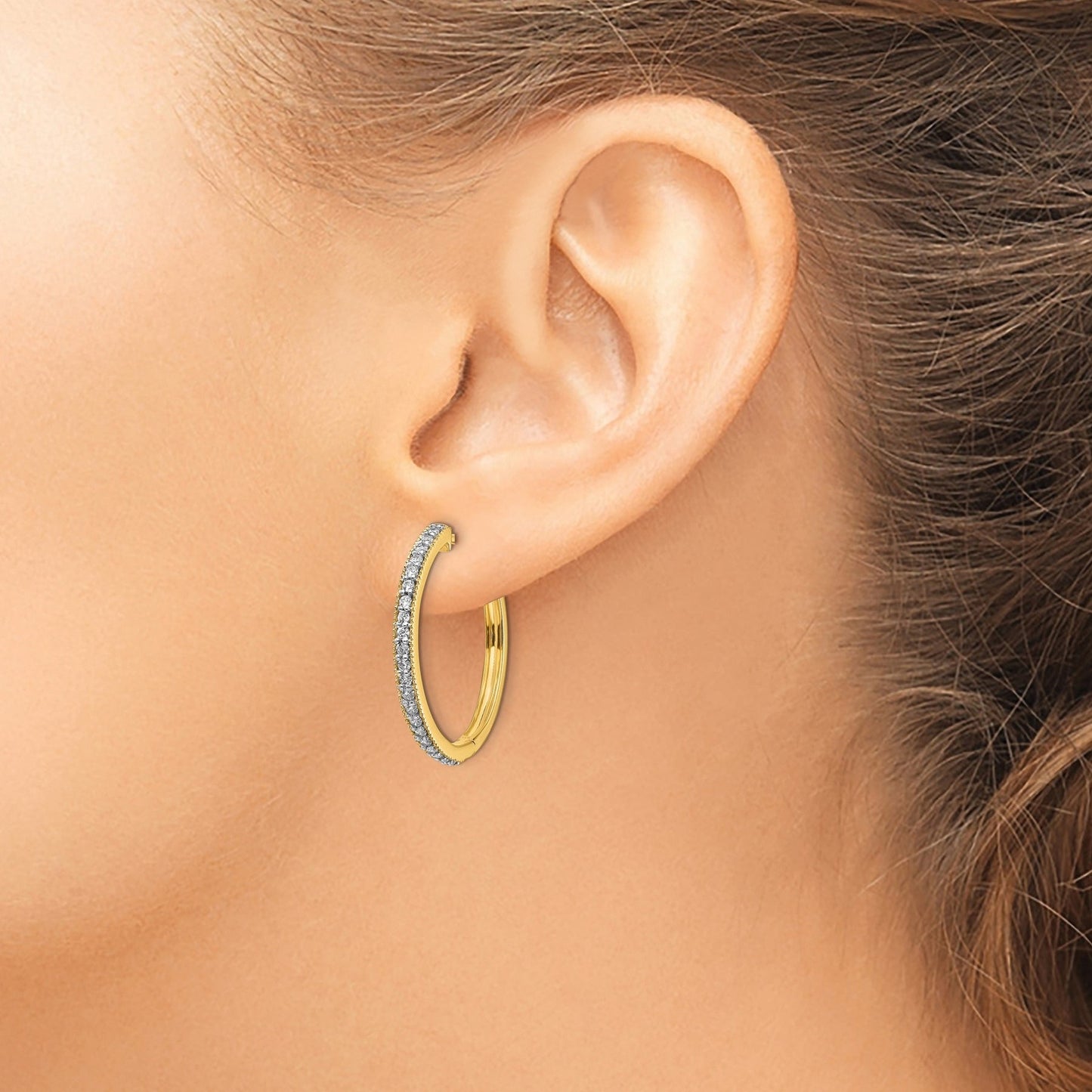 14k Gold Lab Grown Diamond Round Hinged Hoop Earrings