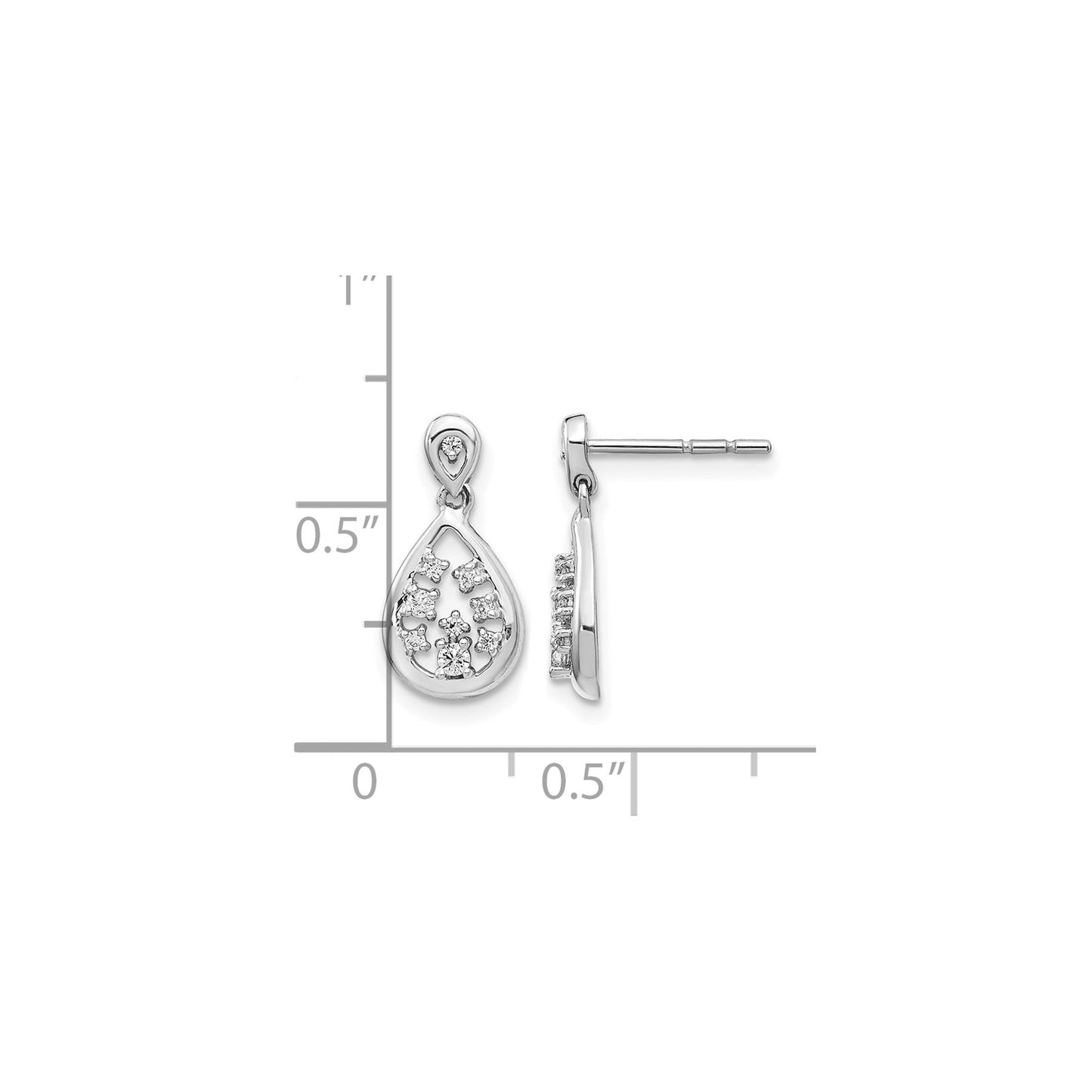 14k White Gold Lab Grown Diamond Dangle Teardrop Post Earrings