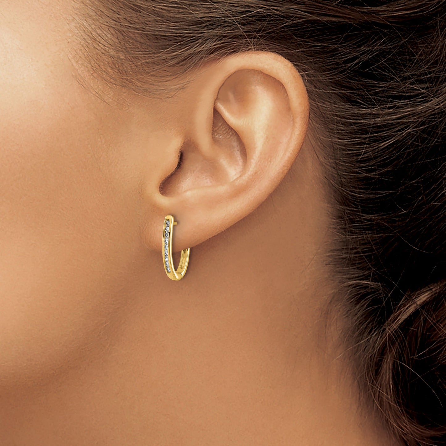 14k Gold Lab Grown Diamond Hinged Hoop Earrings 0.25 Ct