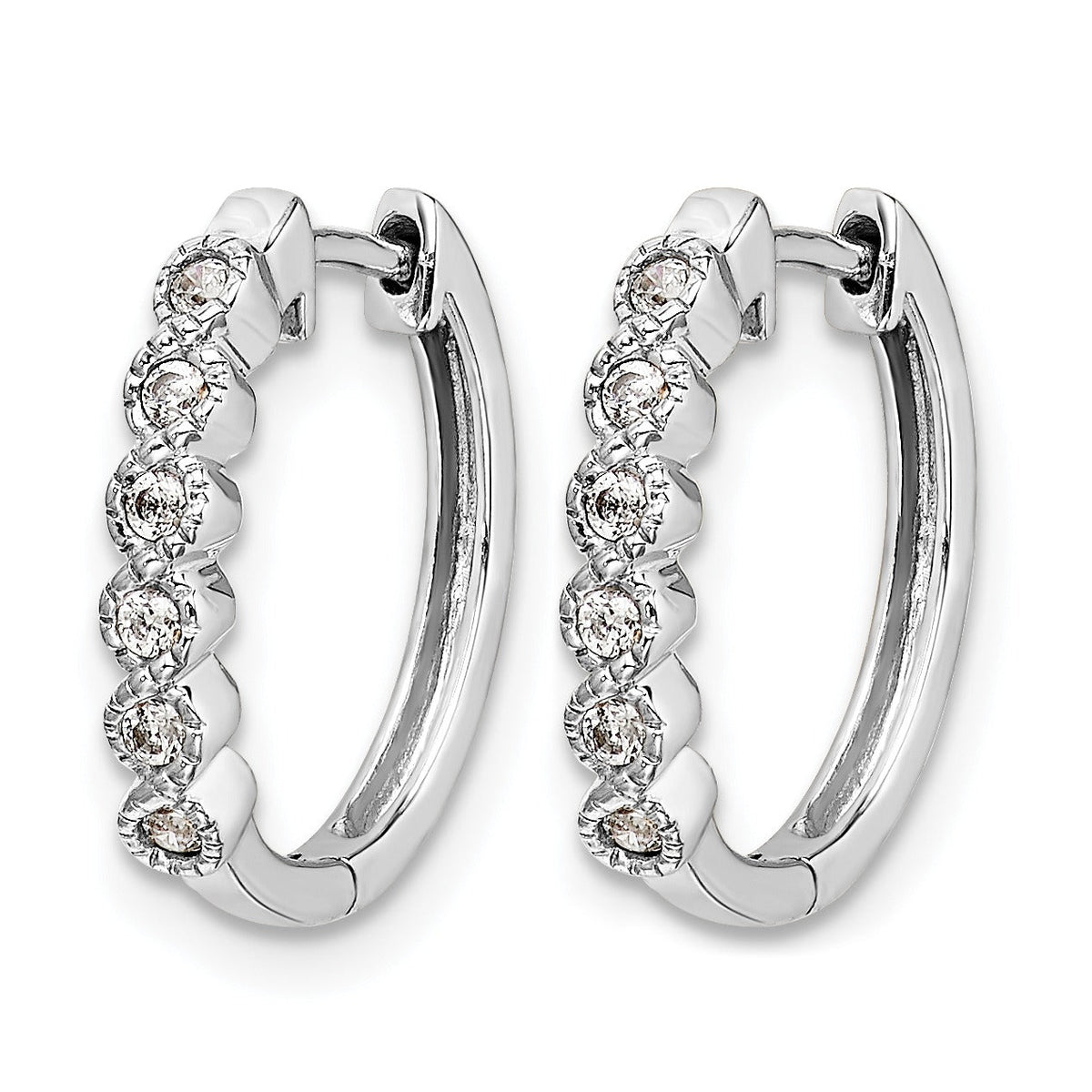 14K White Gold Lab Grown Diamond Hinged Hoop Earrings 0.12 Ct