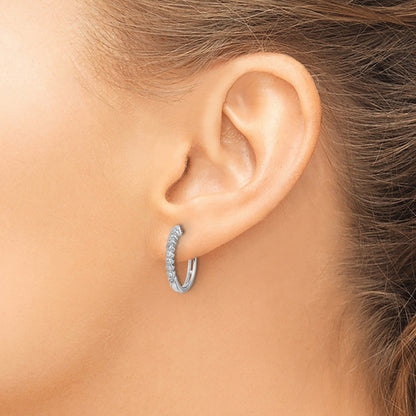 14k White Gold Lab Diamond Hinged Hoop Earrings 0.25 Ct.