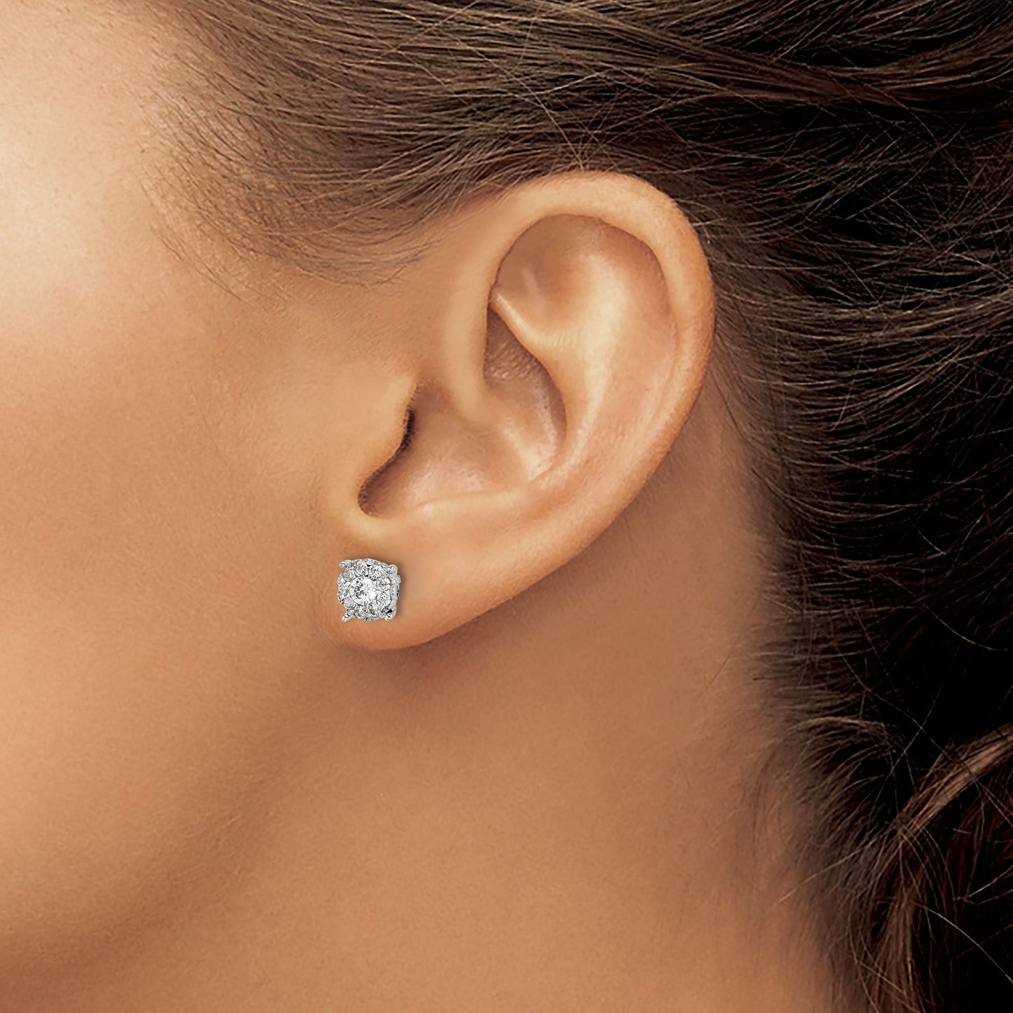 14k White Gold Lab Grown Diamond Halo Stud Earrings 1 Ct