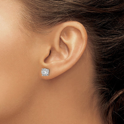 14k White Gold Lab Grown Diamond Halo Stud Earrings 1 Ct