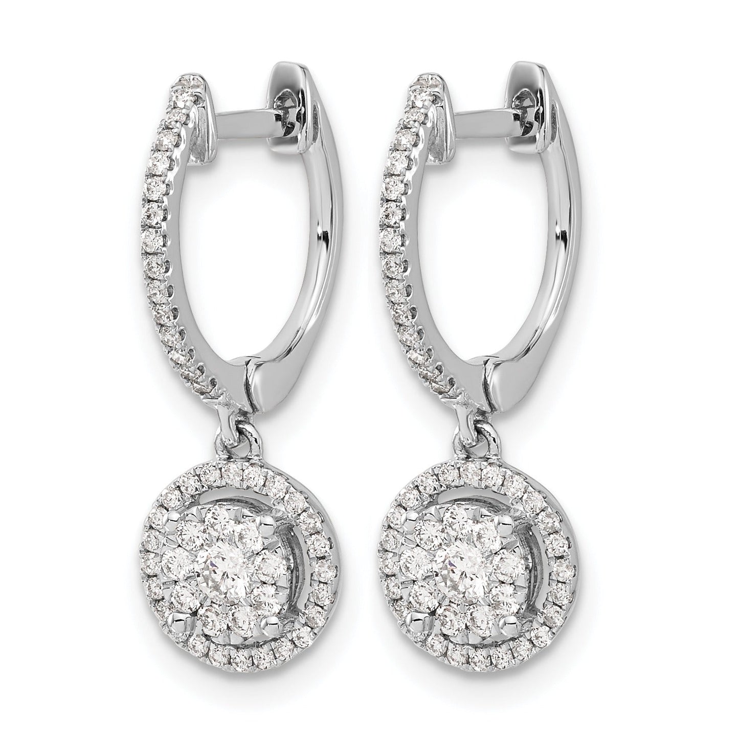 14k White Gold Lab Grown Diamond Halo Hinged Hoop Earring