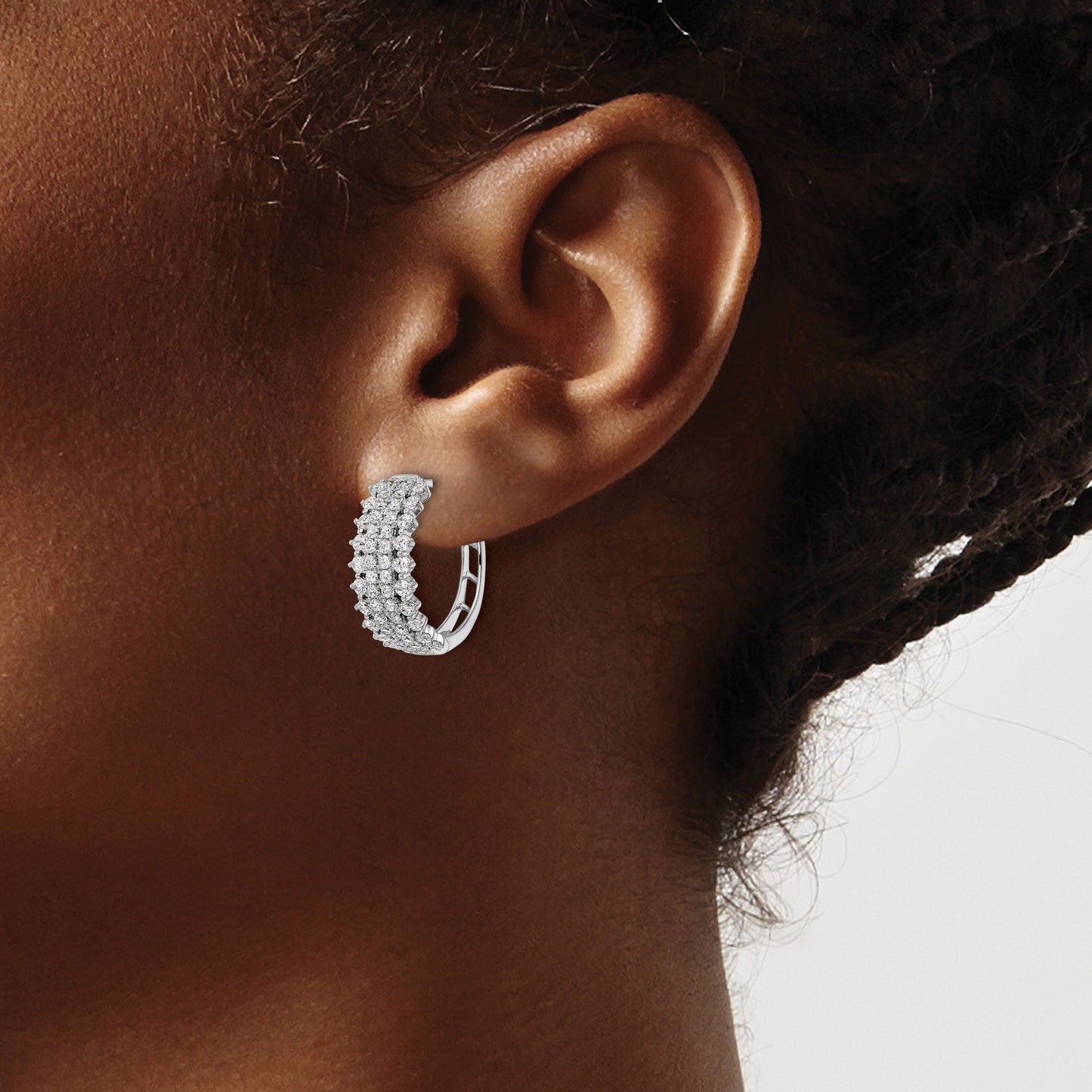 14K White Gold Lab Grown Diamond Hinged Hoop Earrings