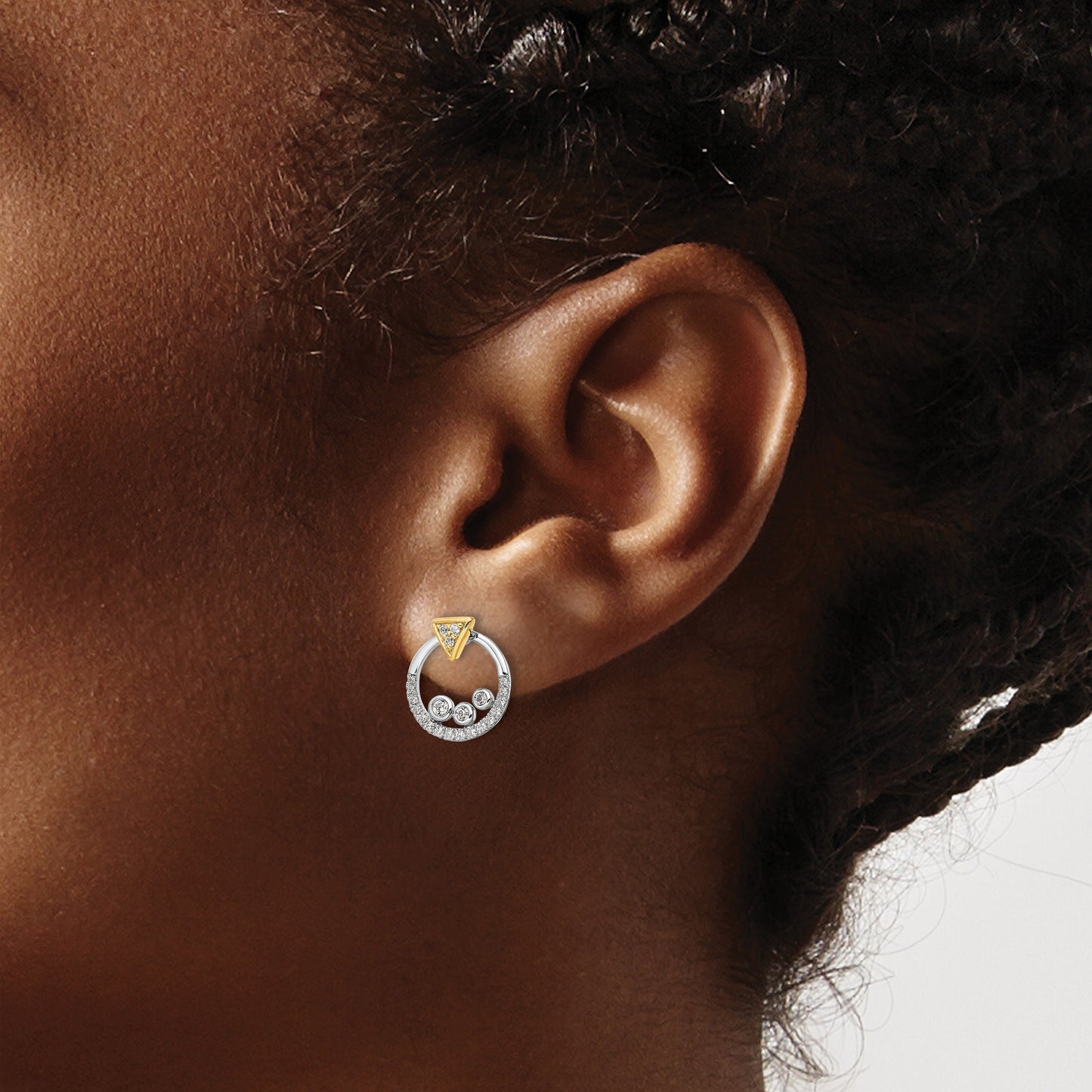 14k Two Tone Lab Diamond Triangle Earrings with Circle Dangle Earring Jacket