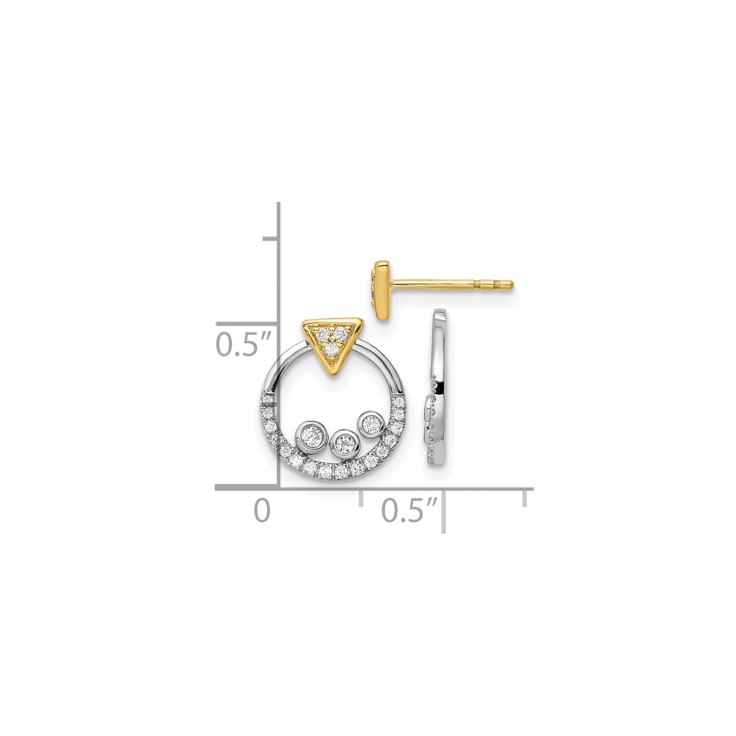 14k Two Tone Lab Diamond Triangle Earrings with Circle Dangle Earring Jacket