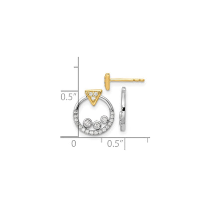 14k Two Tone Lab Diamond Triangle Earrings with Circle Dangle Earring Jacket