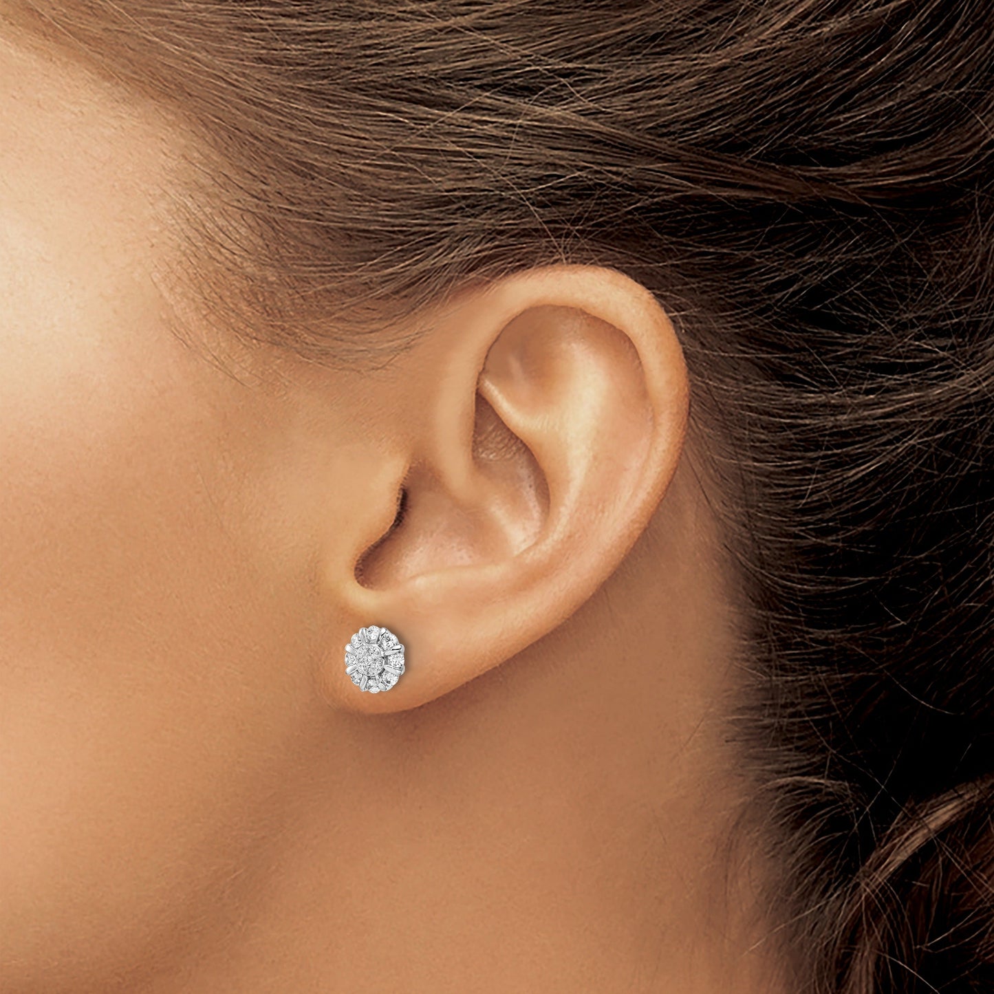 14k White Gold Lab Grown Diamond Halo Post Stud Earrings 0.5 Ct
