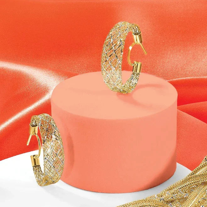 14K Gold Mesh Hoop Earrings