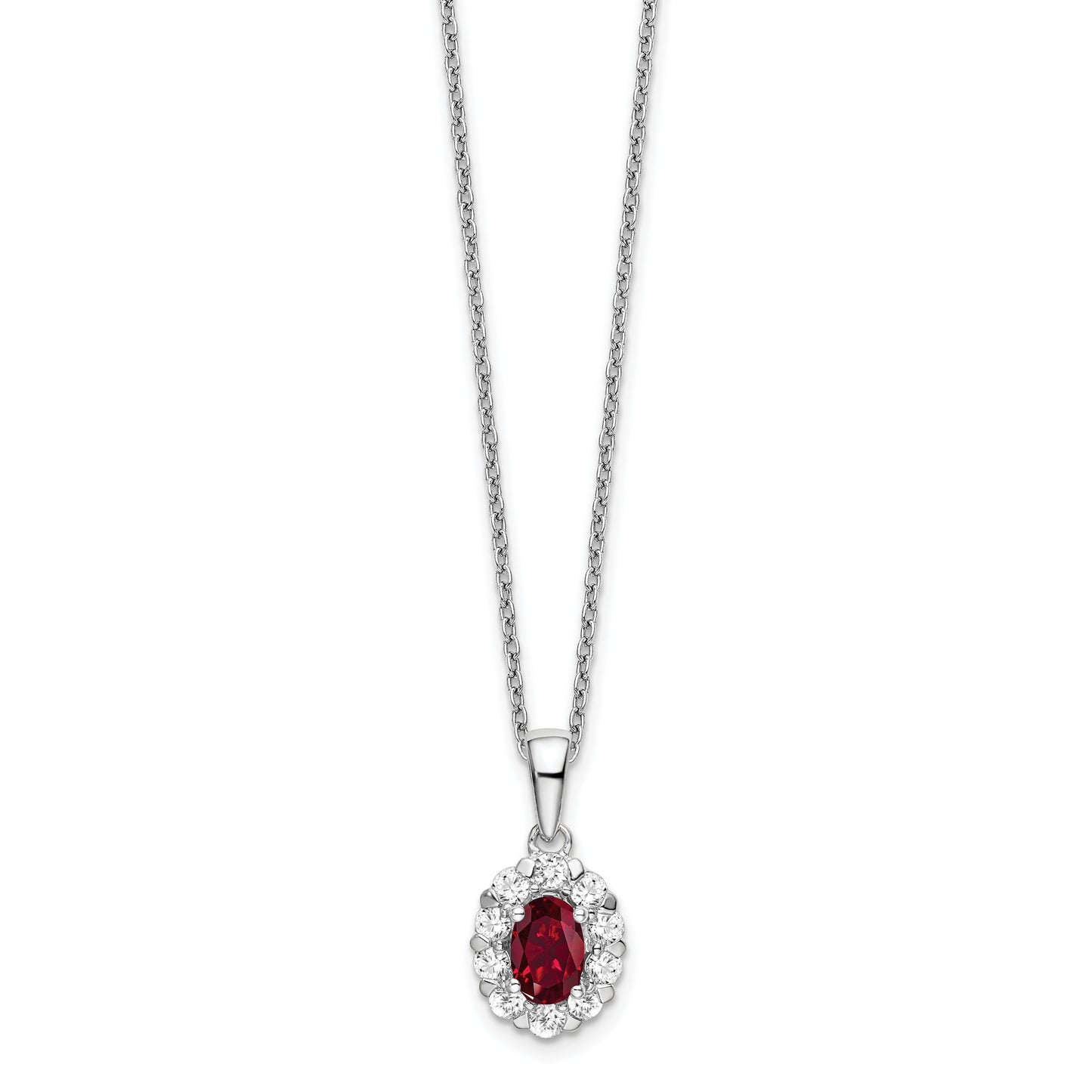 1.65 Ct Oval Red Lab Created Ruby and Diamond Prong 14k White Gold Halo Pendant Necklace