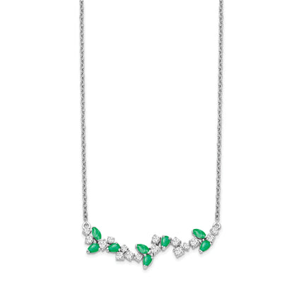 0.95 Ct Marquise Green Emerald and Diamond Prong 14k White Gold Floral Bar Necklace
