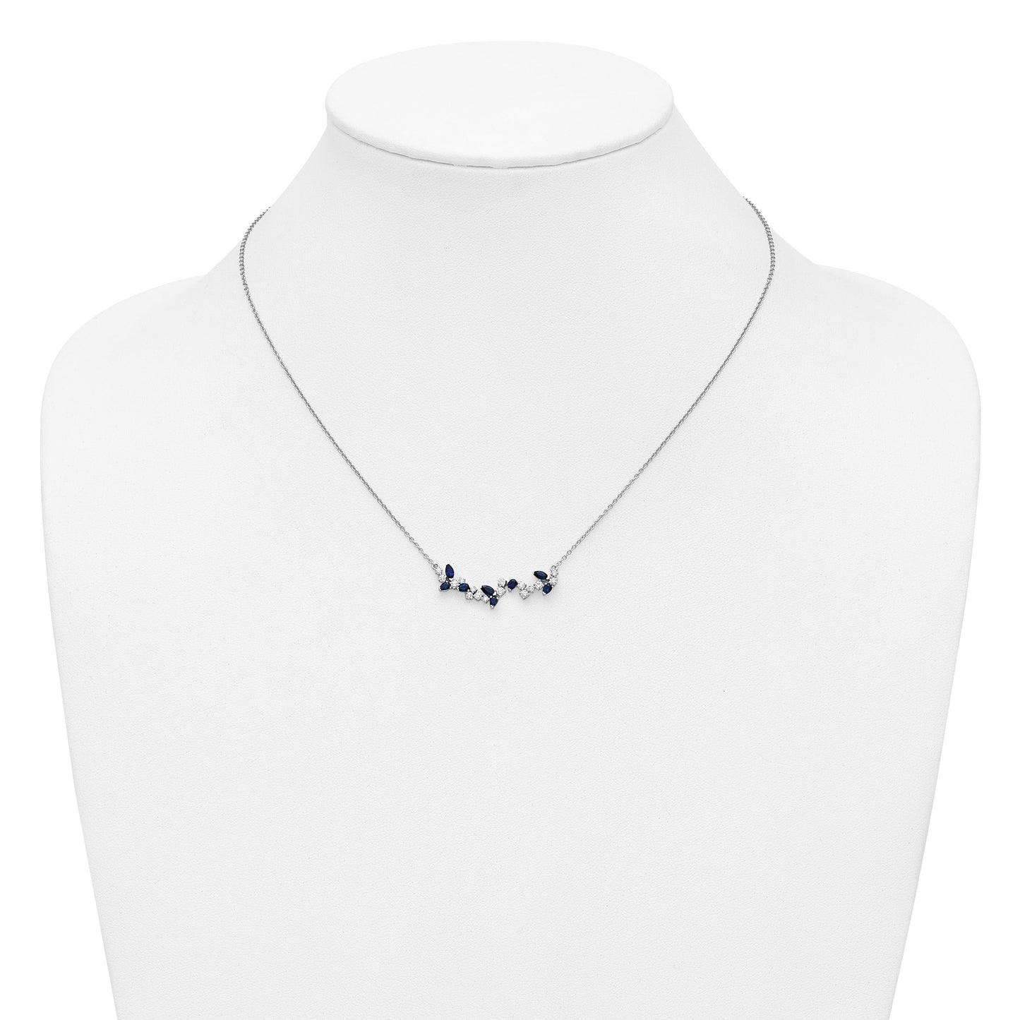 0.95 Ct Marquise Blue Sapphire and Diamond Prong 14k White Gold Floral Bar Necklace