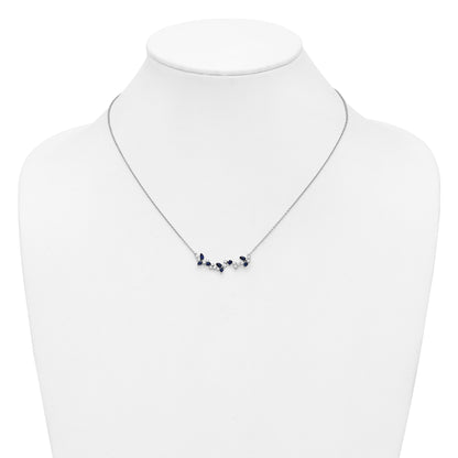 0.95 Ct Marquise Blue Sapphire and Diamond Prong 14k White Gold Floral Bar Necklace
